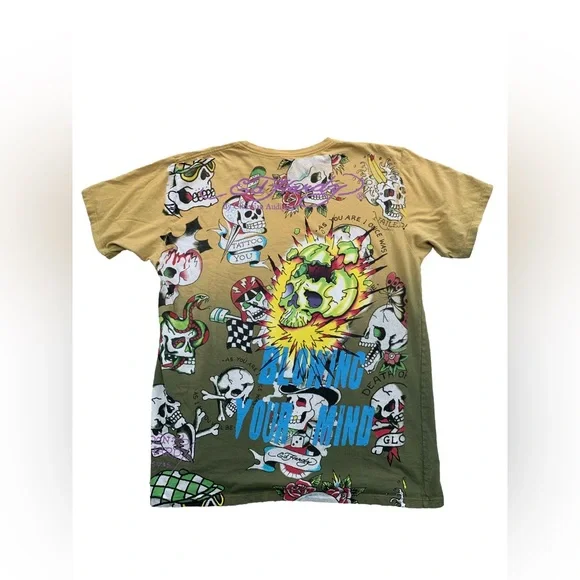 Vintage Y2K Ed Hardy Christian Audigier Men’s Size Extra Large XL AOP Skull Tee - Picture 2 of 9